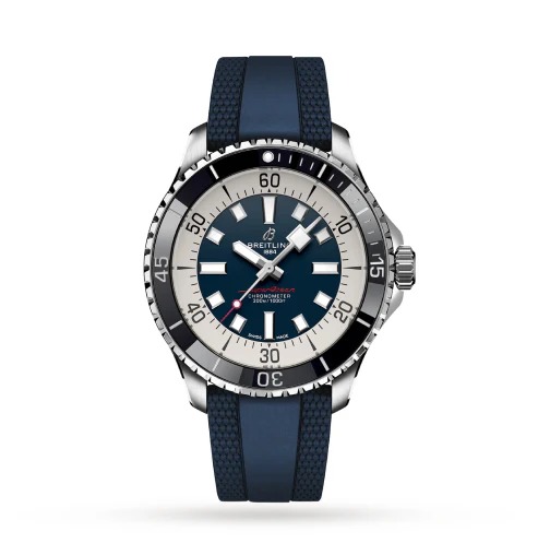 Breitling Superocean Automatic Stainless Steel Rubber Strap Blue White Dial Watch 