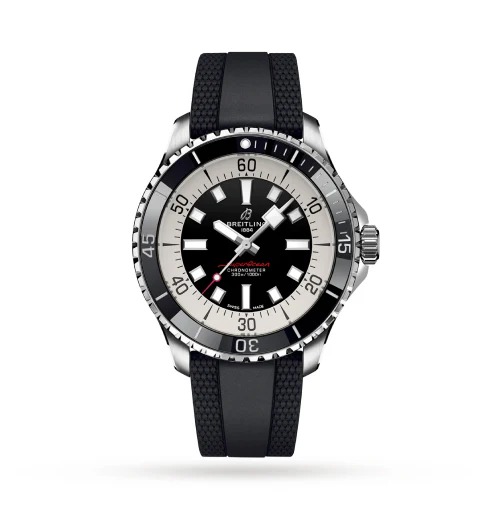Breitling Superocean Automatic 44 Stainless Steel Rubber Strap Black White Dial Men's Watch